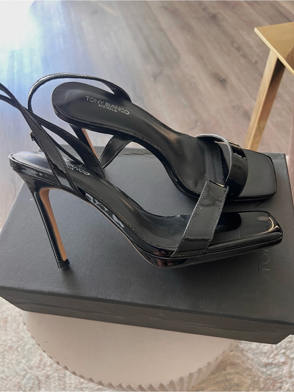 Tony Bianco French Black Patent Sandal size 6.5